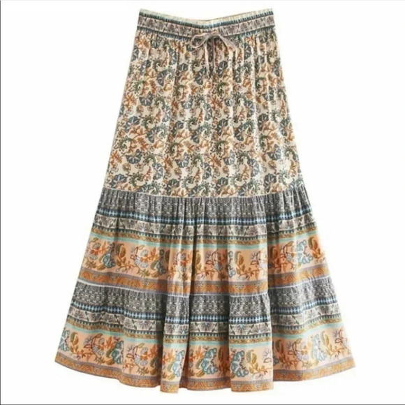 Boho Floral Maxi Skirt | Flowy Cotton Bohemian Festival Skirt - Picture 2 of 4